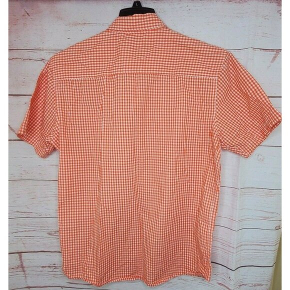 Ecko Unltd Orange White Checkered Men’s Casual Button-Up Short Sleeve Shirt - Picture 10 of 10